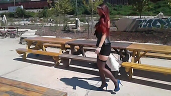 Outdoor Lingerie Play In Stockings