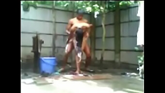 Naked Indian Girl Bathes And Masturbates Outside