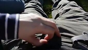 Amateur Gay Handjob In The Backyard